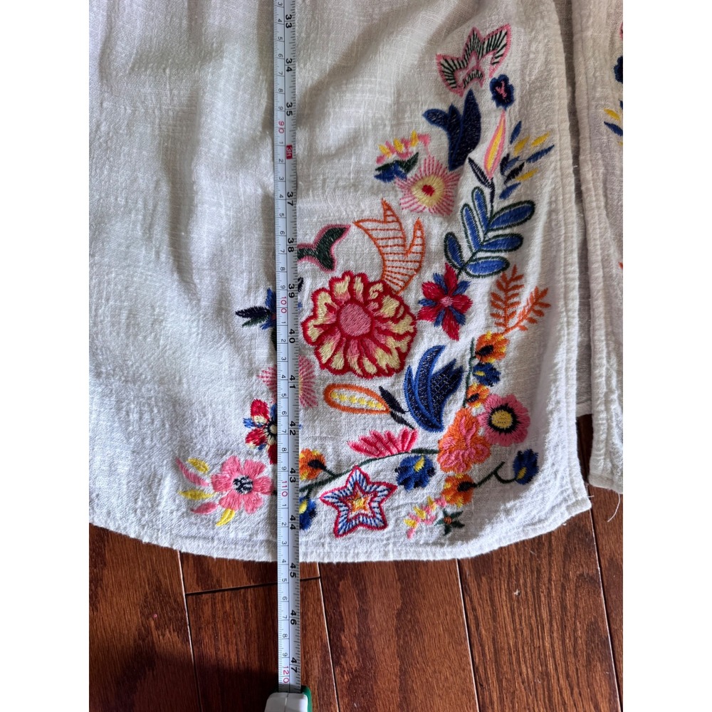 Oddi‎ White Cotton Gauze Floral Embroidered Kimono Midi Coverup Tassel  One Size - Picture 8 of 10
